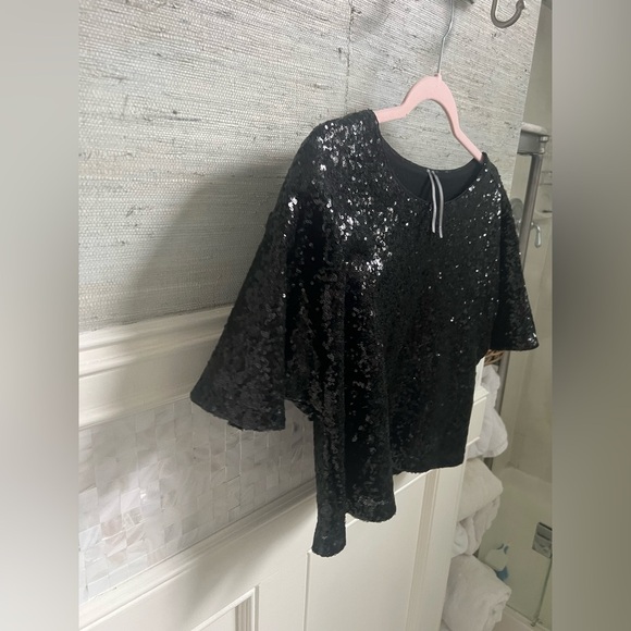 Anthropologie Black Sequin Cropped Tee - Picture 7 of 15
